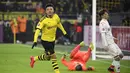 Selama berseragam Die Borussen, Sancho tercatat telah menyumbangkan 27 gol dan 37 assist dari 69 penampilannya bersama Dortmund di kompetisi Bundesliga. (AFP/Ina Fassbender)
