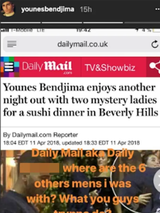 Karenanya, ia pun mengonfirmasi berita tersebut dan mengungkapkan kekesalannya pada Daily Mail. (instagram/younesbendjima)