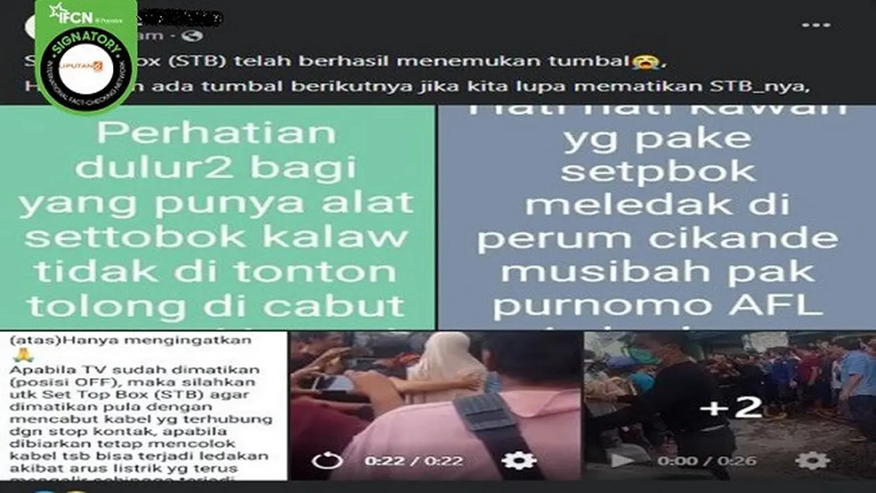Gambar Tangkapan Layar Kabar set top box (STB) Meledak dan Menewaskan Tiga Orang di Cikande, Tangerang, Banten (sumber: Facebook).