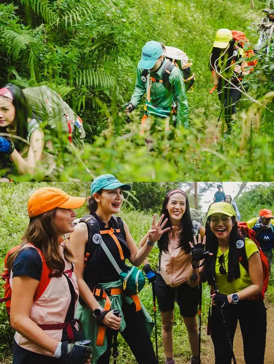 4 sahabat ini memulai pendakian Gunung Prau dengan baju outdoor yang nyaman dan santai [@lunamaya]