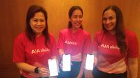 Chief Marketing Officer AIA, Kathryn Monika Parapak (kanan), Laila Munaf (tengah) dan Head of AIA Vitality, Jong Wie Siu (kiri) saat memperkenalkan aplikasi AIA Vitality (Defri Saefullah/Liputan6.com)