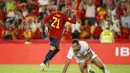 Selebrasi gelandang Timnas Spanyol, Ferran Torres setelah mencetak gol keenam timnya ke gawang Timnas Siprus pada laga Grup A Kualifikasi Euro 2024 di Granada, Spanyol, Rabu (13/9/2023) dini hari WIB. (AP Photo/Fermin Rodriguez)