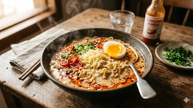 mie pedes topping keju