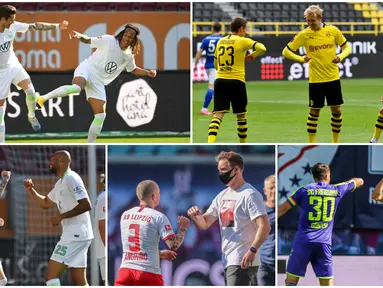 Berikut ini ragam selebrasi jaga jarak yang diterapkan pemain-pemain Bundesliga.