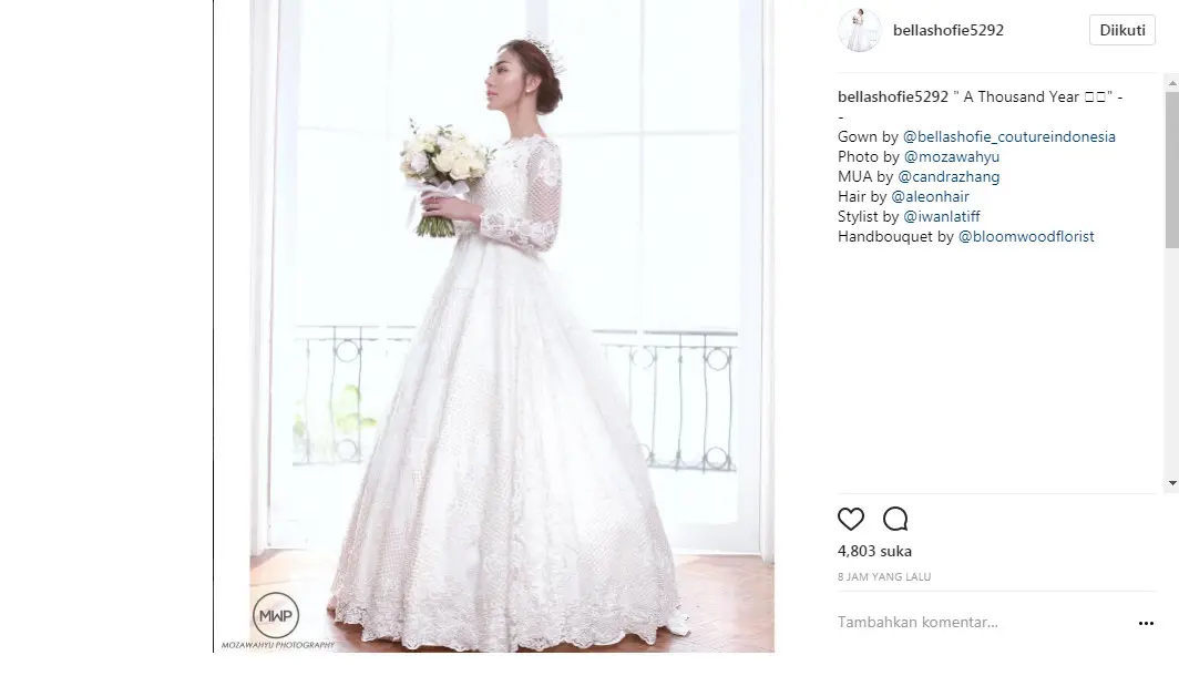 Bella Shofie kenakan gaun pengantin putih (Foto: Instagram)