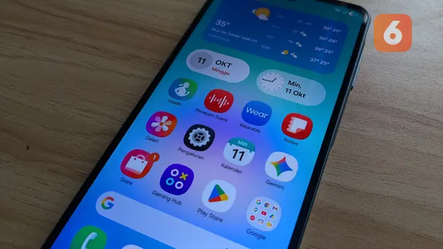 Tampilan layar depan Samsung Galaxy A08. Liputan6.com/Aisyah Mustika Zamani