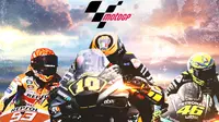 MotoGP - Ilustrasi Marc Marquez, Luca Marini, Valentino Rossi (Bola.com/Adreanus Titus)