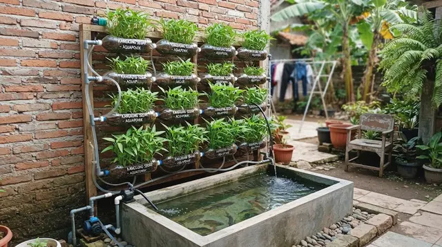Cara Membuat Aquaponik Vertikal dari Botol Bekas untuk Menanam Kangkung dan Memelihara Ikan