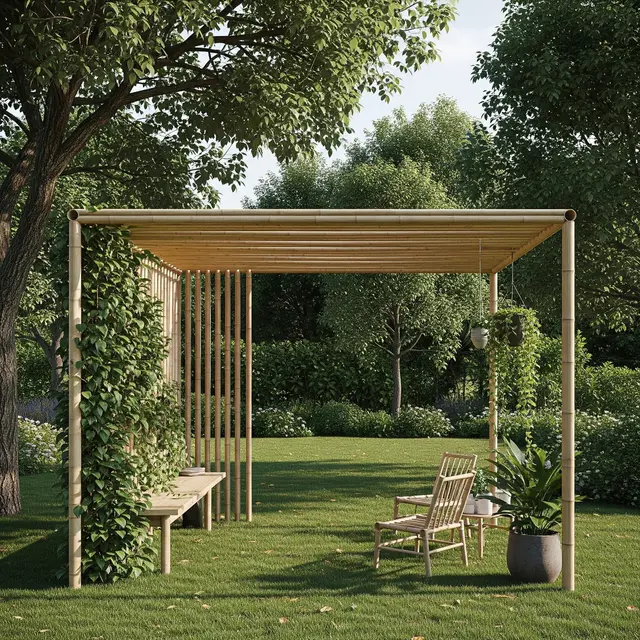 Model Pergola Bambu yang Cocok untuk Rumah Pedesaan (AI Generated)