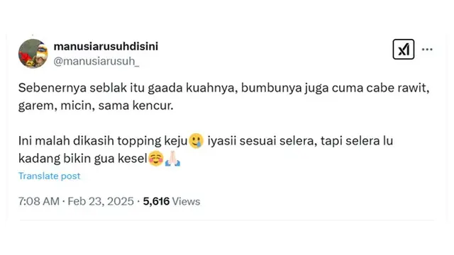 6 Komentar Netizen Lihat Orang Makan Seblak Pakai Keju,