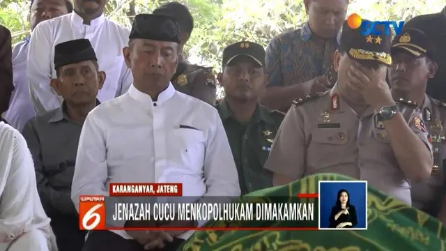 Jenazah cucu Wiranto, Ahmad Daniyal Alfatih, dimakamkan di Karanganyar, Jawa Tengah. Wiranto mengungkapkan keikhlasan keluarga melepas kepergian Daniyal.