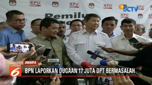 Tim BPN Prabowo-Sandi laporkan dugaan adanya 17 juta DPT bermasalah pada KPU.