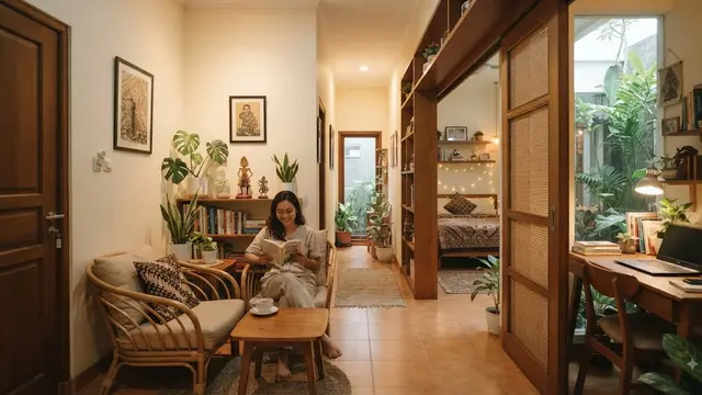 Desain rumah mungil untuk pekerja lajang introvert model linear dengan ruang pribadi di belakang