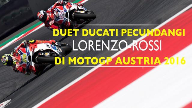Andrea Iannone dan Andrea Dovizioso dua pebalap tim Ducati berhasil menjadi juara 1-2 di MotoGP Austria 2016, Minggu (14/8/2016).