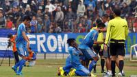 Selebrasi gol tunggal kemenangan PSIM atas PSIR Rembang, Sabtu (3/9/2016). (Bola.com/Romi Syahputra)