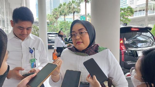 Direktur Jenderal Pembinaan Hubungan Industrial dan Jaminan Sosial Ketenagakerjaan (PHI Jamsos) Kementerian Ketenagakerjaan Indah Anggoro Putri di Hotel Pullman, Jakarta, Senin (15/5/2023).