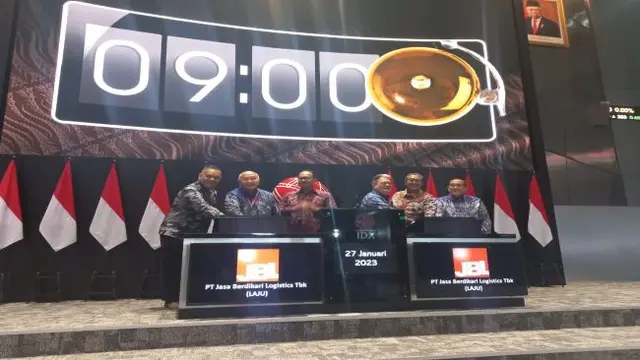 Pencatatan perdana saham PT Jasa Berdikari Logistics Tbk (LAJU), Jumat (27/1/2023) (Foto: Liputan6.com/Elga N)