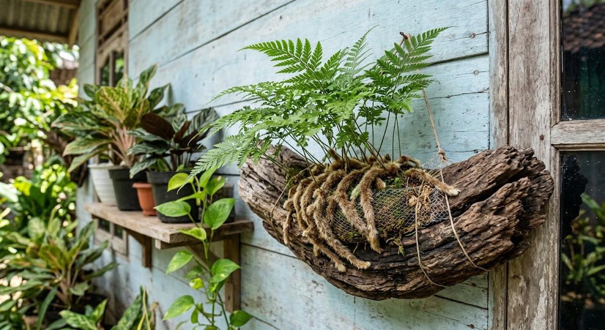 Tanaman hias yang cocok ditumbuhkan pada papan atau batang kayu model paku kaki kelinci