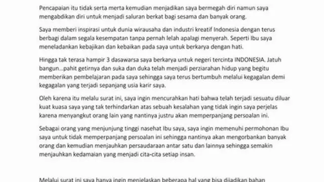Surat permintaan maaf Anne Avantie (credit : facebook.com/jazmanrizal)