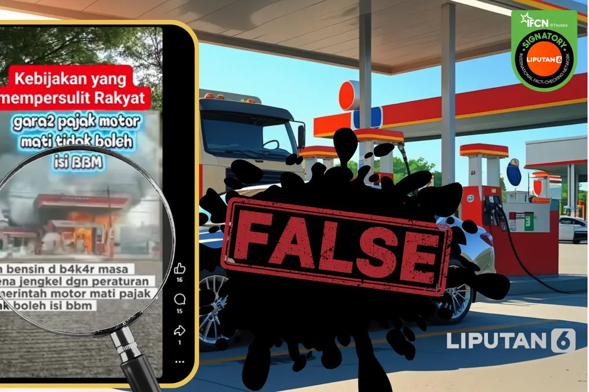 Tangkapan layar klaim video pom bensin dibakar massa karena motor pajak mati tidak boleh isi BBM