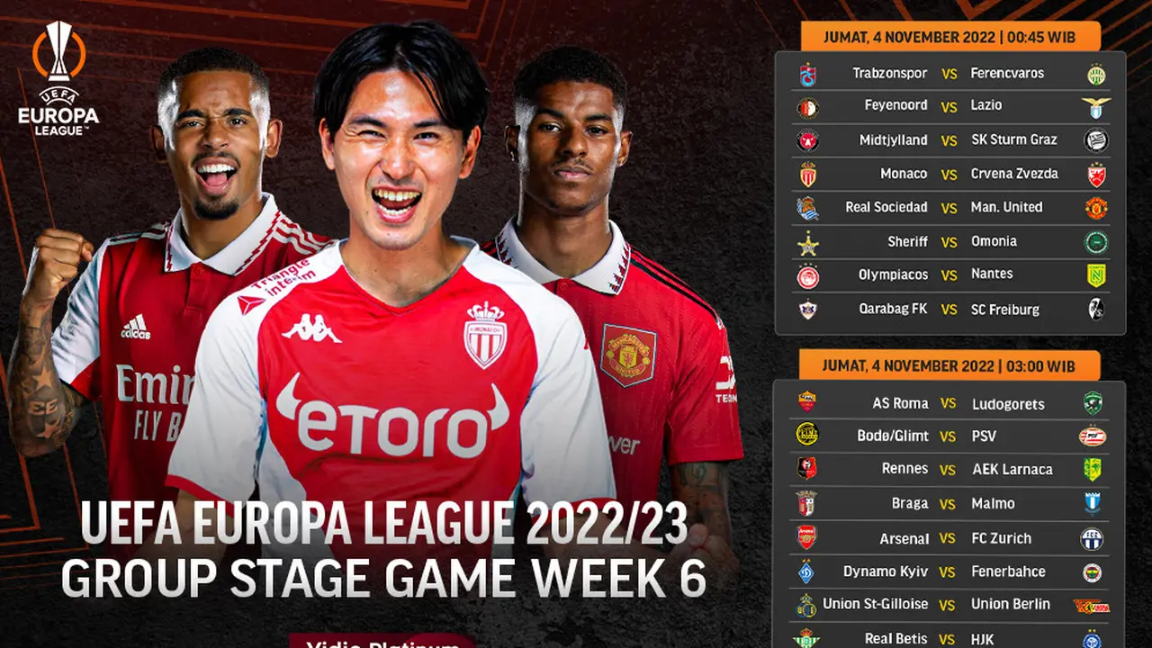 Jadwal dan Live Streaming Liga Europa 2022/2023 Matchday 6 di Vidio, Jumat 4 November 2022
