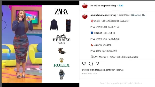 Gaya Amanda Manopo saat jadi host program TV (Foto: IG amandamanopo.wearing)