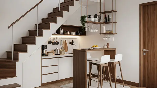 Model Dapur Mini Bar Bawah Tangga Rumah Minimalis yang Tidak Makan Banyak Tempat