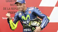 Pembalap Movistar Yamaha Valentino Rossi selalu naik podium di dua seri awal balapan MotoGP 2017. (AP Photo/Nicolas Aguilera)