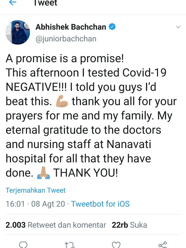 Unggahan Abhishek Bachchan. (Foto: Twitter @juniorbachchan)
