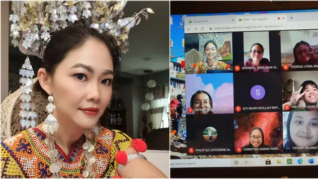 Guru mengajar menggunakan pakaian adat.