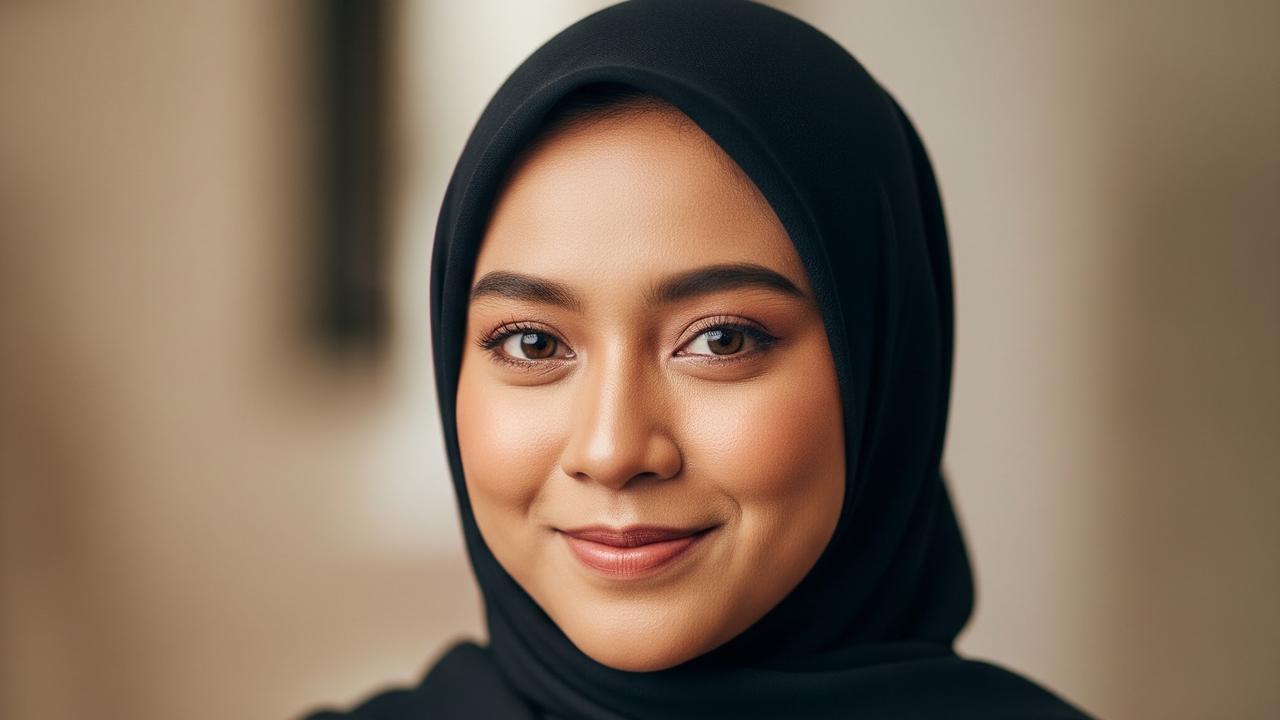 Gamis Hitam dan Hijab Hitam untuk Wajah Sawo Matang