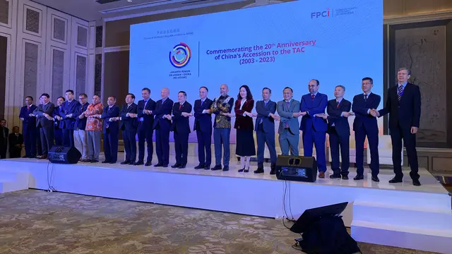 Memperingati 20 tahun Treaty of Amity and Cooperation in Southeast Asia (TAC) atau Aksesi Traktat Persahabatan dan Kerja Sama ASEAN-China (Liputan6.com/Teddy Tri Setio Berty).