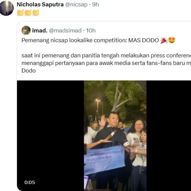 Nicholas Saputra Bagikan Cuitan Berita Pemenang Kontes Mirip Dirinya di Twitter