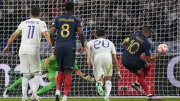 Gol kemenangan Prancis dicetak Kylian Mbappe lewat titik putih pada menit ke-55. (AP Photo/Christophe Ena)