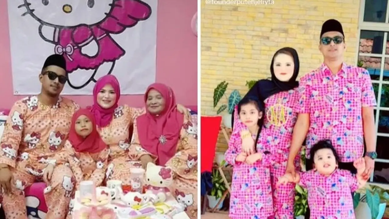 Unik Banget, Keluarga Ini Pakai Baju Lebaran Bertema Hello Kitty Tiap Tahun