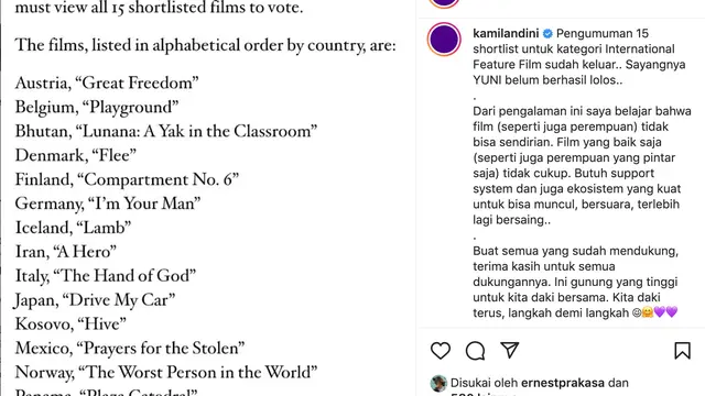 Unggahan Kamila Andini. (Foto: Instagram @kamilandini)