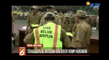 Ratusan ASN Pemkot Bekasi diberi sanksi mengenakan rompi hukuman karena kerap membolos dan tak disiplin.