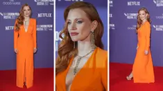 Foto kolase Jessica Chastain saat menghadiri pemutaran perdana film 'The Good Nurse' selama Festival Film London 2022 di London, Senin, 10 Oktober 2022. (Photo by Scott Garfitt/Invision/AP)