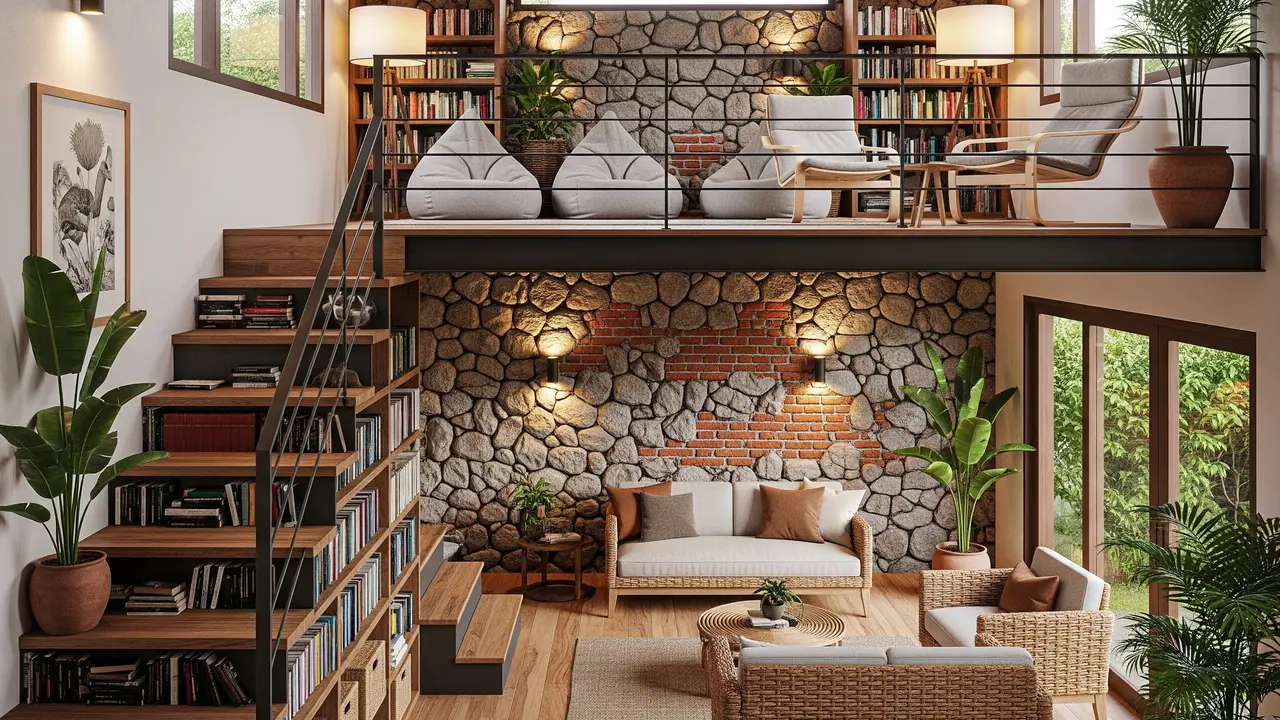 Desain Rumah Mungil ala Villa dengan Mezzanine