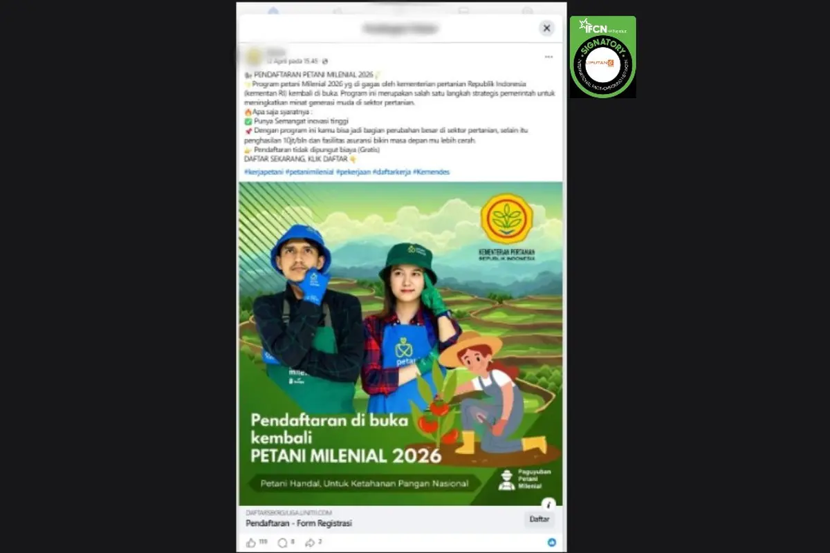 Cek Fakta Liputan6.com mendapati klaim link pendaftaran petani milenial 2026.