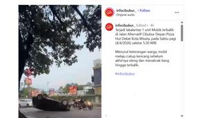 Kecelakaan lalu lintas 1 unit mobil terbalik di Jalan Alternatif Cibubur pada Sabtu pagi (4/4/2026) sekitar 05.30 WIB. (Instagram @infocibubur._)