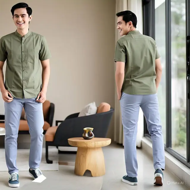 Inspirasi Model Kemeja Lengan Pendek Pria Model Warna Hijau Toska/via Meta AI