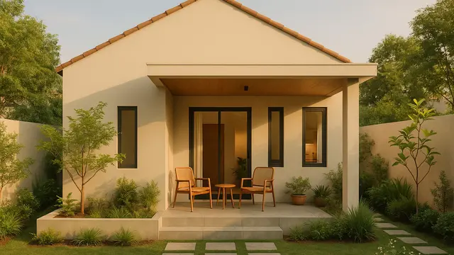 Inspirasi Desain Rumah Sederhana 6x8 Meter dengan Teras dan Taman Mini