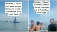 Viral Tiga Bocah Terbawa Arus ke Tengah Laut saat di Atas Kasur, Ini Faktanya (Sumber: Instagram/jowoshitpost)