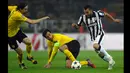 Duel panas terjadi di leg kedua 16 besar Liga Champions antara  Borussia Dortmund dengan Juventus di Stadion Signal Iduna Park, German (18/3/15) . Juventus menang 3-0 atas Borussia Dortmund. (Reuters/Ina Fassbender)