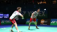 Ganda putra Indonesia, Kevin Sanjaya Sukamuljo/Marcus Fernaldi Gideon, melangkah ke semifinal All England 2018, Jumat (26/3/2018). (PBSI)