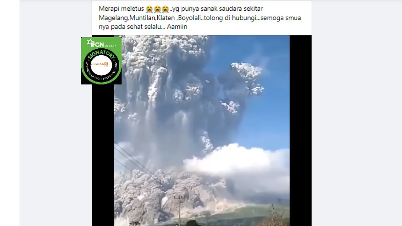 Tangkapan layar klaim video Gunung Merapi meletus