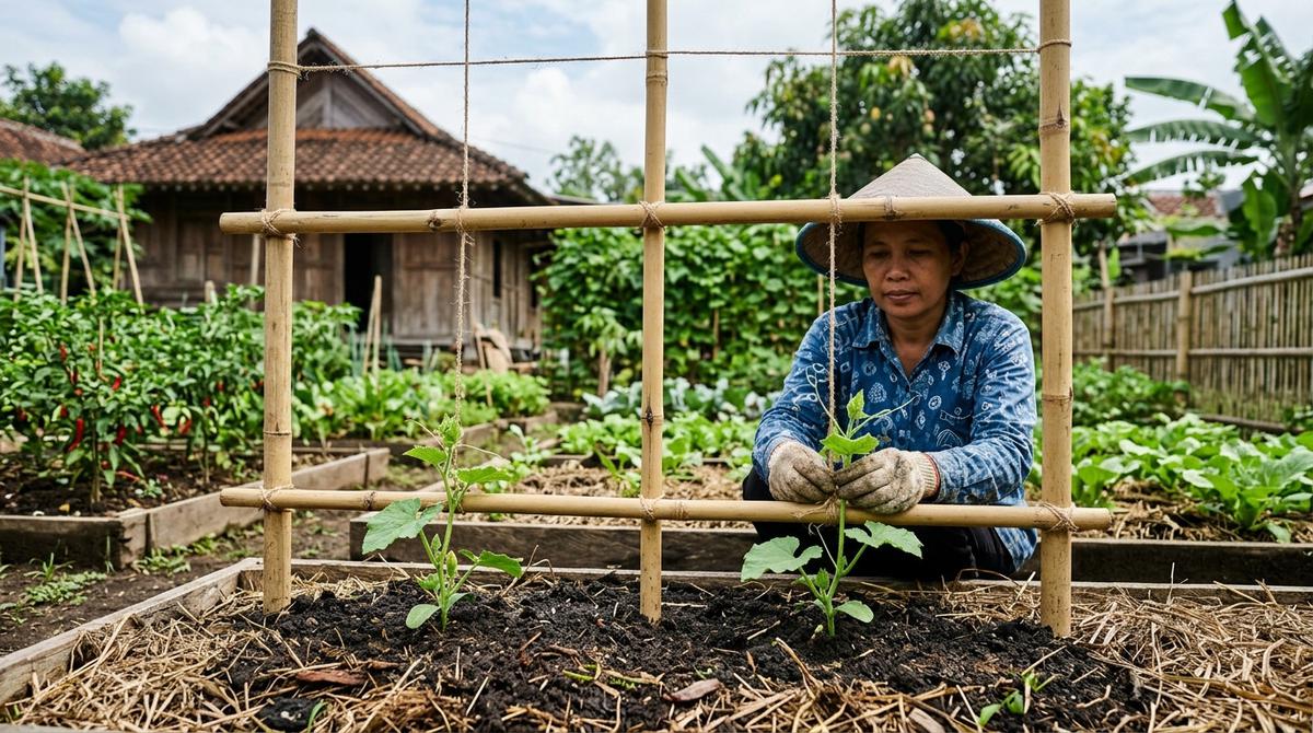 Cara Menanam Labu Kundur di Pekarangan dengan Rambatan Terarah (AI Generated)