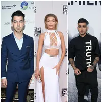 Joe Jonas, Gigi Hadid, dan Zayn Malik (AFP/Bintang.com)