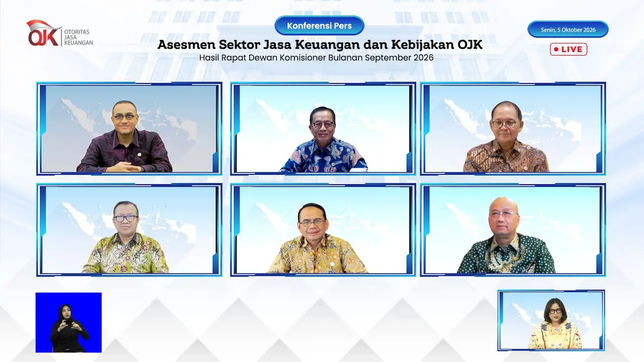 Konferensi pers hasil Rapat Dewan Komisioner (RDK) Bulanan OJK di Jakarta, Senin (5/10/2026). (Dok OJK)